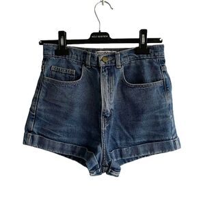 AMERICAN APPAREL High Waisted Denim Jean Shorts Cuff Blue 28